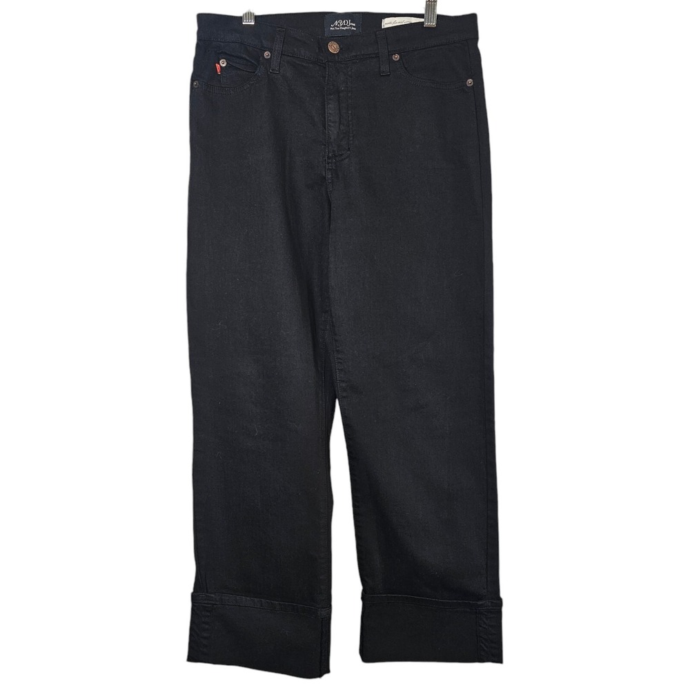 NYDJ Marilyn Size 14 Black Jeans Straight‎ Leg Cropped Cuffed High-Rise Stretch